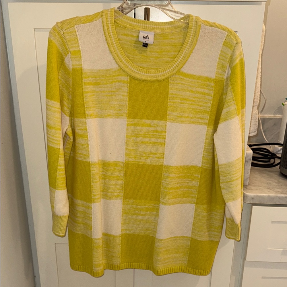 CAbi Yellow and Cream Checkered Sweater
